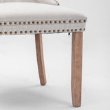 AADEN Modern Elegant Button-Tufted Upholstered Fabric with Studs Trim and Wooden legs Dining Side Chair-Beige - Extra Image