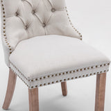 AADEN Modern Elegant Button-Tufted Upholstered Fabric with Studs Trim and Wooden legs Dining Side Chair-Beige - Extra Image