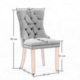 AADEN Modern Elegant Button-Tufted Upholstered Fabric with Studs Trim and Wooden legs Dining Side Chair-Beige - Close-Up Angle