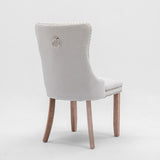 AADEN Modern Elegant Button-Tufted Upholstered Fabric with Studs Trim and Wooden legs Dining Side Chair-Beige - 45-Degree Angle