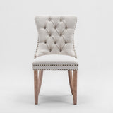AADEN Modern Elegant Button-Tufted Upholstered Fabric with Studs Trim and Wooden legs Dining Side Chair-Beige - Side View