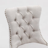 AADEN Modern Elegant Button-Tufted Upholstered Fabric with Studs Trim and Wooden legs Dining Side Chair-Beige - Extra Image