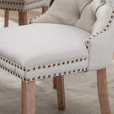 AADEN Modern Elegant Button-Tufted Upholstered Fabric with Studs Trim and Wooden legs Dining Side Chair-Beige - Extra Image