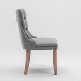 AADEN Modern Elegant Button-Tufted Upholstered Fabric with Studs Trim and Wooden legs Dining Side Chair-Gray - Top-Down View