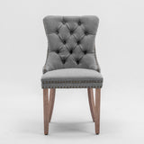 AADEN Modern Elegant Button-Tufted Upholstered Fabric with Studs Trim and Wooden legs Dining Side Chair-Gray - Side View