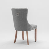 AADEN Modern Elegant Button-Tufted Upholstered Fabric with Studs Trim and Wooden legs Dining Side Chair-Gray - 45-Degree Angle