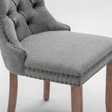 AADEN Modern Elegant Button-Tufted Upholstered Fabric with Studs Trim and Wooden legs Dining Side Chair-Gray - Extra Image
