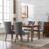 AADEN Modern Elegant Button-Tufted Upholstered Fabric with Studs Trim and Wooden legs Dining Side Chair-Gray - Low Angle