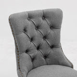 AADEN Modern Elegant Button-Tufted Upholstered Fabric with Studs Trim and Wooden legs Dining Side Chair-Gray - Extra Image