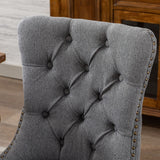 AADEN Modern Elegant Button-Tufted Upholstered Fabric with Studs Trim and Wooden legs Dining Side Chair-Gray - Extra Image