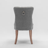 AADEN Modern Elegant Button-Tufted Upholstered Fabric with Studs Trim and Wooden legs Dining Side Chair-Gray - Rear View