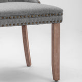 AADEN Modern Elegant Button-Tufted Upholstered Fabric with Studs Trim and Wooden legs Dining Side Chair-Gray - Extra Image