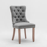 AADEN Modern Elegant Button-Tufted Upholstered Fabric with Studs Trim and Wooden legs Dining Side Chair-Gray - Front View