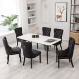 2x Velvet Dining Chairs Upholstered Tufted Kithcen Chair with Solid Wood Legs Stud Trim and Ring-Black - Close-Up Angle