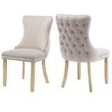 6x Velvet Upholstered Dining Chairs Tufted Wingback Side Chair with Studs Trim Solid Wood Legs for Kitchen - Front View