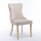 6x Velvet Upholstered Dining Chairs Tufted Wingback Side Chair with Studs Trim Solid Wood Legs for Kitchen - Side View