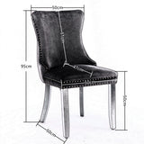 6x Velvet Upholstered Dining Chairs Tufted Wingback Side Chair with Studs Trim Solid Wood Legs for Kitchen - Close-Up Angle