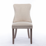 8x Velvet Upholstered Dining Chairs Tufted Wingback Side Chair with Studs Trim Solid Wood Legs for Kitchen