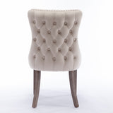 8x Velvet Upholstered Dining Chairs Tufted Wingback Side Chair with Studs Trim Solid Wood Legs for Kitchen - Rear View