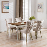 2x Velvet Upholstered Dining Chairs Tufted Wingback Side Chair with Studs Trim Solid Wood Legs for Kitchen - Low Angle