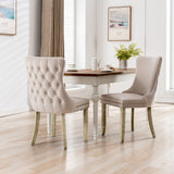 2x Velvet Upholstered Dining Chairs Tufted Wingback Side Chair with Studs Trim Solid Wood Legs for Kitchen - Extra Image