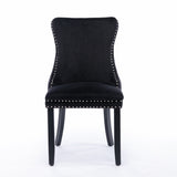 4x Velvet Upholstered Dining Tufted Chairs with Studs Trim and Solid Wood Legs-Black - 45-Degree Angle