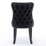4x Velvet Upholstered Dining Tufted Chairs with Studs Trim and Solid Wood Legs-Black - Rear View
