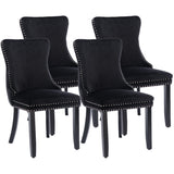 4x Velvet Upholstered Dining Tufted Chairs with Studs Trim and Solid Wood Legs-Black - Extra Image