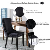 4x Velvet Upholstered Dining Tufted Chairs with Studs Trim and Solid Wood Legs-Black - Extra Image