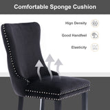 4x Velvet Upholstered Dining Tufted Chairs with Studs Trim and Solid Wood Legs-Black - Extra Image