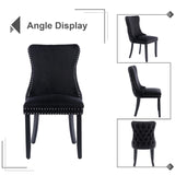 6x Velvet Upholstered Dining Tufted Chairs with Studs Trim and Solid Wood Legs-Black - Extra Image