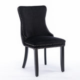 8x Velvet Upholstered Dining Tufted Chairs with Studs Trim and Solid Wood Legs-Black - Top-Down View