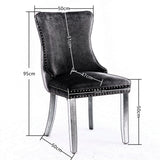 8x Velvet Upholstered Dining Tufted Chairs with Studs Trim and Solid Wood Legs-Black - Low Angle