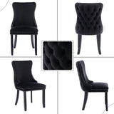 8x Velvet Upholstered Dining Tufted Chairs with Studs Trim and Solid Wood Legs-Black - Extra Image