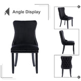 2x Velvet Upholstered Dining Chairs Tufted Wingback Side Chair with Studs Trim Solid Wood Legs for Kitchen - Extra Image