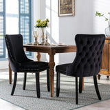 2x Velvet Upholstered Dining Chairs Tufted Wingback Side Chair with Studs Trim Solid Wood Legs for Kitchen - Front View