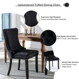 2x Velvet Upholstered Dining Chairs Tufted Wingback Side Chair with Studs Trim Solid Wood Legs for Kitchen - Extra Image