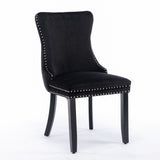 2x Velvet Upholstered Dining Chairs Tufted Wingback Side Chair with Studs Trim Solid Wood Legs for Kitchen - Side View