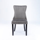 4x Velvet Upholstered Dining Chairs Tufted Wingback Side Chair with Studs Trim Solid Wood Legs for Kitchen - Side View