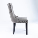 4x Velvet Upholstered Dining Chairs Tufted Wingback Side Chair with Studs Trim Solid Wood Legs for Kitchen - Rear View