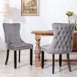 4x Velvet Upholstered Dining Chairs Tufted Wingback Side Chair with Studs Trim Solid Wood Legs for Kitchen - Extra Image