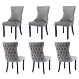 6x Velvet Upholstered Dining Chairs Tufted Wingback Side Chair with Studs Trim Solid Wood Legs for K