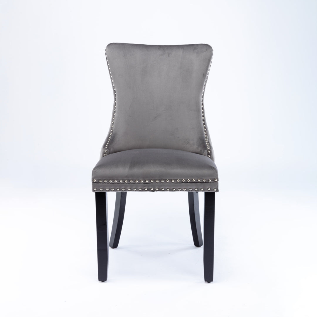 6x Velvet Upholstered Dining Chairs Tufted Wingback Side Chair with Studs Trim Solid Wood Legs for K