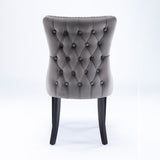 6x Velvet Upholstered Dining Chairs Tufted Wingback Side Chair with Studs Trim Solid Wood Legs for K