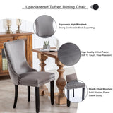 6x Velvet Upholstered Dining Chairs Tufted Wingback Side Chair with Studs Trim Solid Wood Legs for K