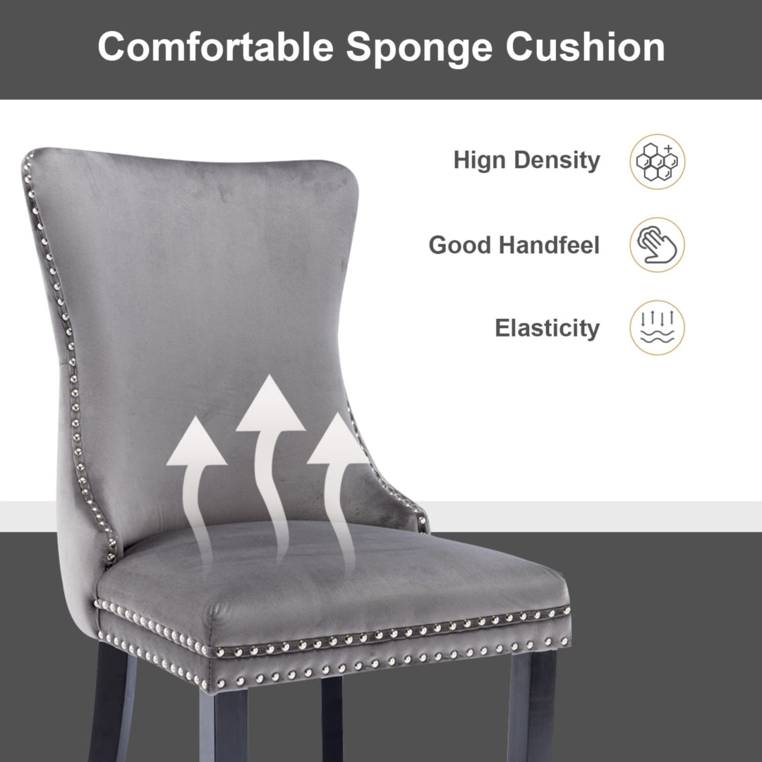 6x Velvet Upholstered Dining Chairs Tufted Wingback Side Chair with Studs Trim Solid Wood Legs for K