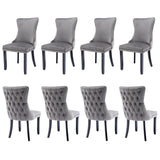 8x Velvet Upholstered Dining Chairs Tufted Wingback Side Chair with Studs Trim Solid Wood Legs for K