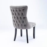 8x Velvet Upholstered Dining Chairs Tufted Wingback Side Chair with Studs Trim Solid Wood Legs for K