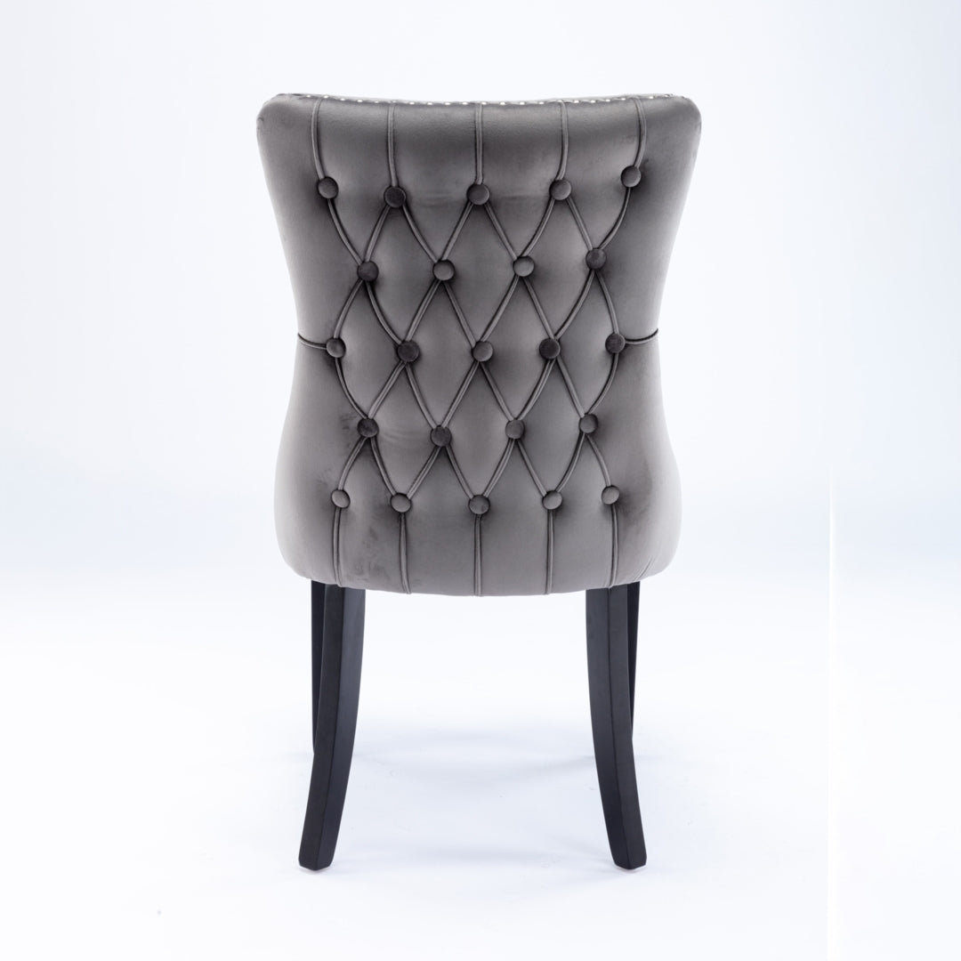 8x Velvet Upholstered Dining Chairs Tufted Wingback Side Chair with Studs Trim Solid Wood Legs for K