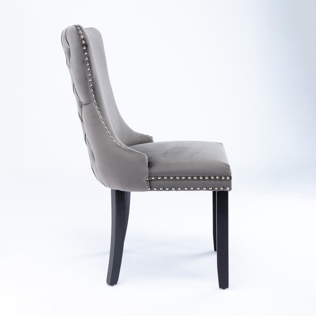 8x Velvet Upholstered Dining Chairs Tufted Wingback Side Chair with Studs Trim Solid Wood Legs for K